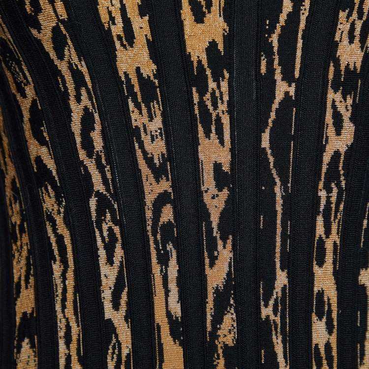 Pre Owned Roberto Cavalli Black Animal Pattern Knit Sleeveless Flared Dress M