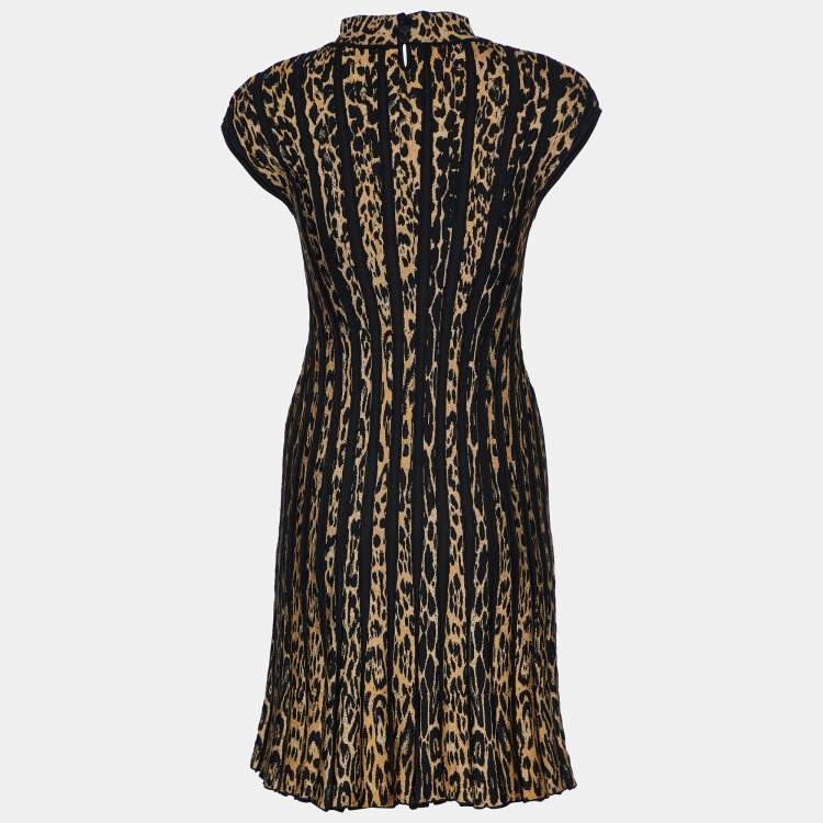 Pre Owned Roberto Cavalli Black Animal Pattern Knit Sleeveless Flared Dress M