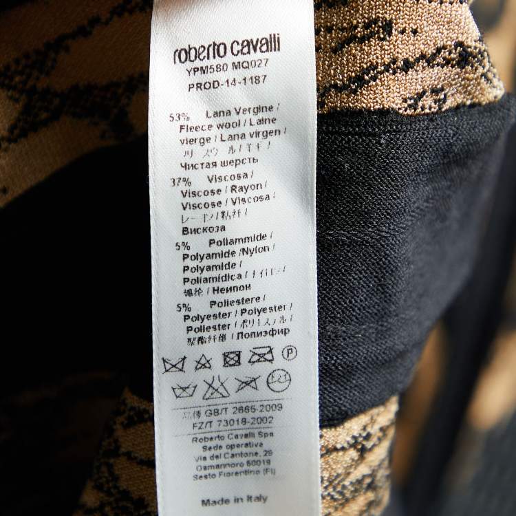 Pre Owned Roberto Cavalli Black Animal Pattern Knit Sleeveless Flared Dress M