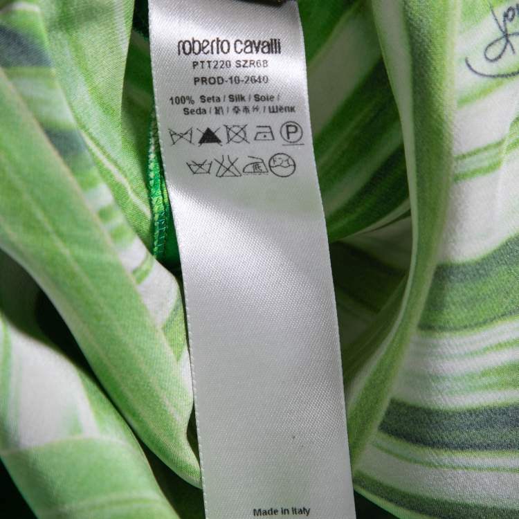 Pre Owned Roberto Cavalli Green Printed Silk Tassel-Tie Harem Pants S