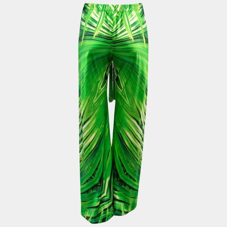 Pre Owned Roberto Cavalli Green Printed Silk Tassel-Tie Harem Pants S