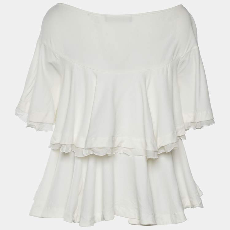 Pre Owned Roberto Cavalli White Crepe Ruffled Blouse S