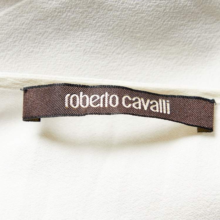 Pre Owned Roberto Cavalli White Crepe Ruffled Blouse S