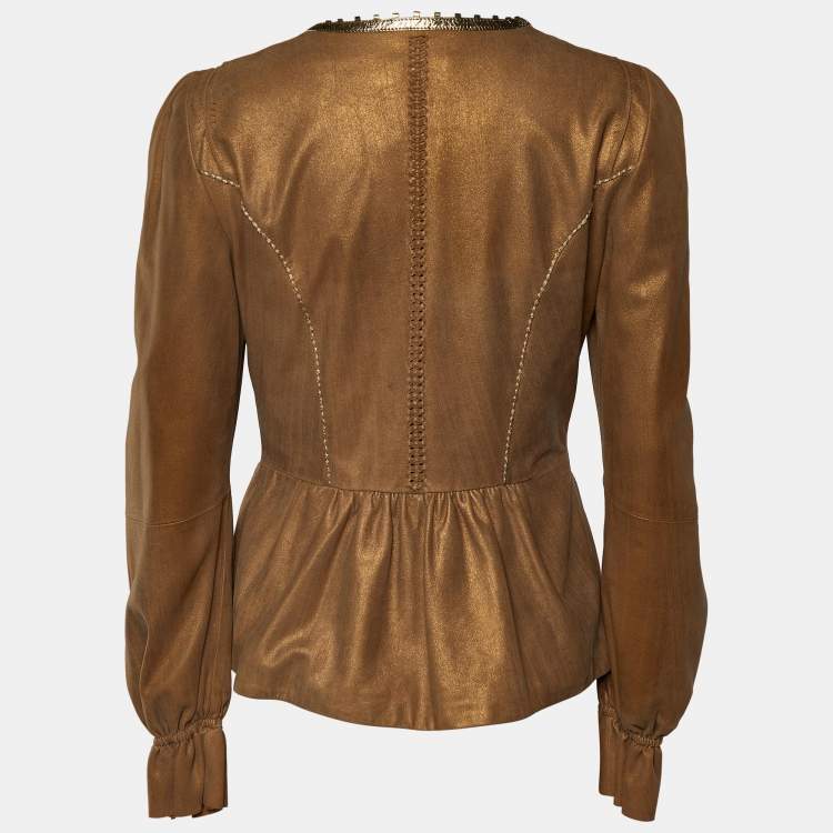 Pre Owned Roberto Cavalli Brown Suede Hook Front Jacket M