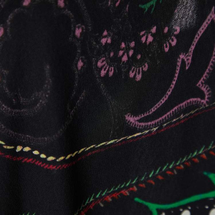 Pre Owned Roberto Cavalli Black Printed Silk Kaftan Maxi Dress S