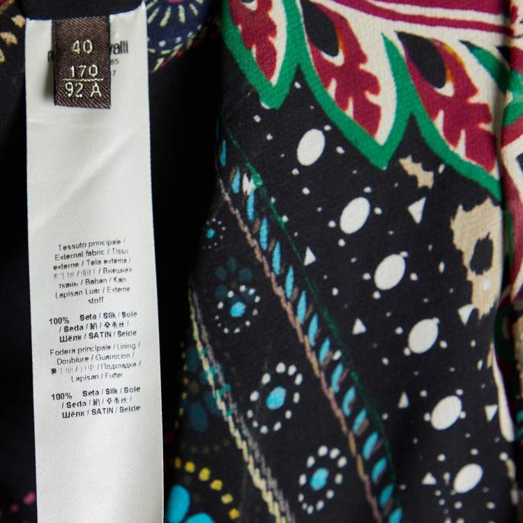 Pre Owned Roberto Cavalli Black Printed Silk Kaftan Maxi Dress S