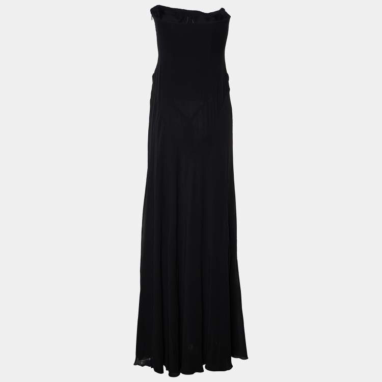 Pre Owned Roberto Cavalli Black Embellished Silk Crepe Corset Detail Strapless Gown M
