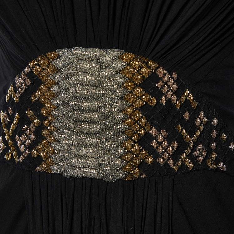 Pre Owned Roberto Cavalli Black Embellished Silk Crepe Corset Detail Strapless Gown M