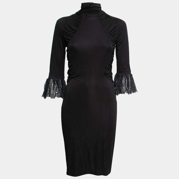 مملوكة مسبقًا Roberto Cavalli Black Jersey Ruched Midi Dress S