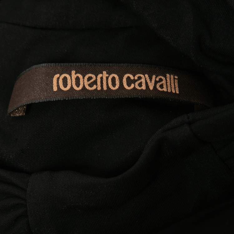 مملوكة مسبقًا Roberto Cavalli Black Jersey Ruched Midi Dress S