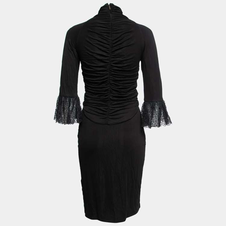 مملوكة مسبقًا Roberto Cavalli Black Jersey Ruched Midi Dress S