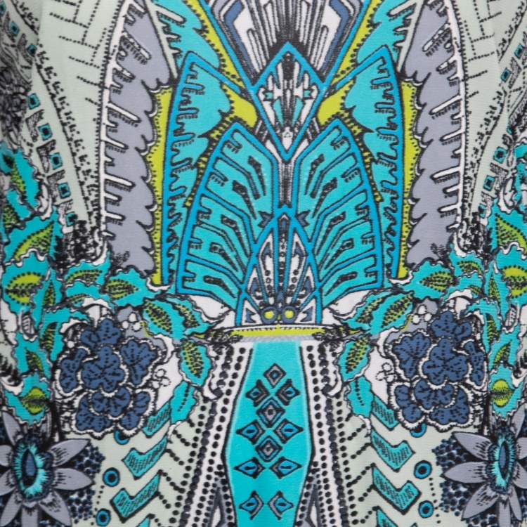 Pre Owned Roberto Cavalli Multicolor Printed Jersey Lace Trimmed Top M