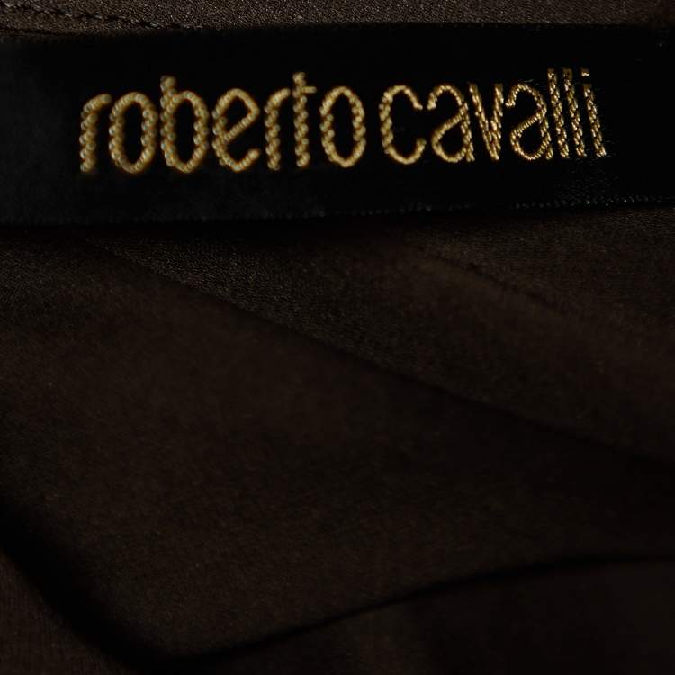 Pre Owned Roberto Cavalli Brown Silk Bell Sleeve Top L