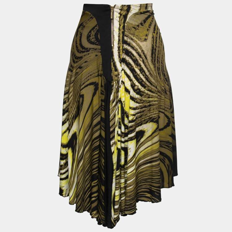 Pre Owned Roberto Cavalli Multicolor Printed Stretch Crepe Skirt XS