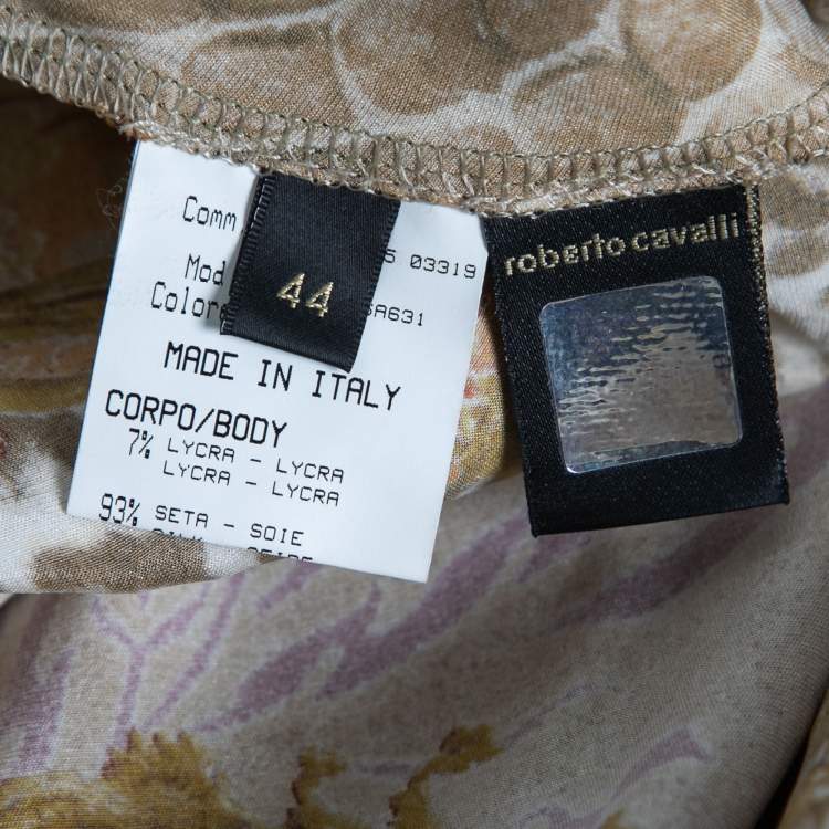 Pre Owned Roberto Cavalli Multicolor Printed Silk Satin Halter Neck Dress M