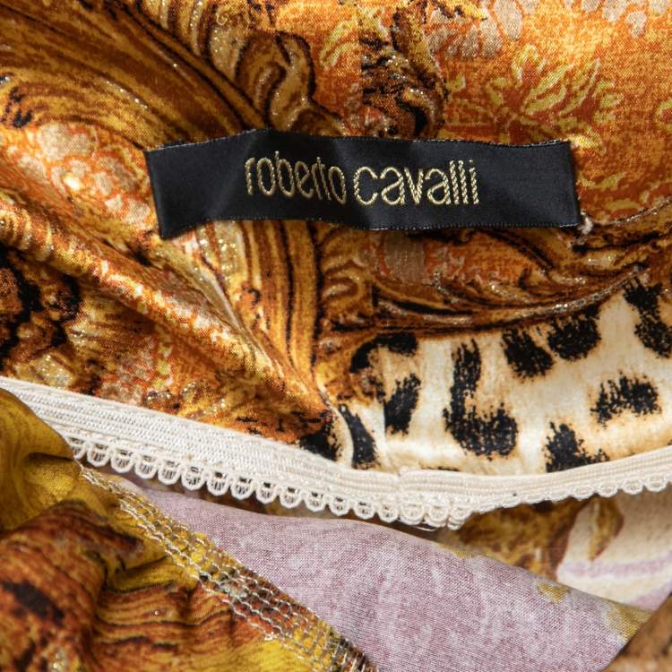 Pre Owned Roberto Cavalli Multicolor Printed Silk Satin Halter Neck Dress M