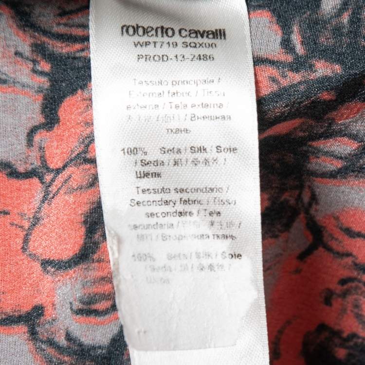 Pre Owned Roberto Cavalli Orange Printed Silk Blouse S
