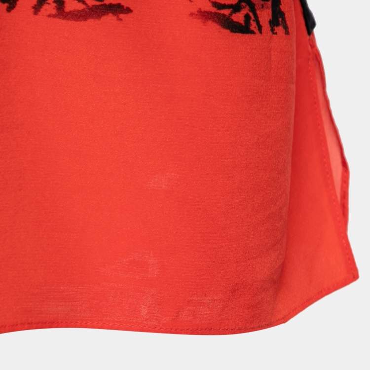 Pre Owned Roberto Cavalli Orange Printed Silk Blouse S