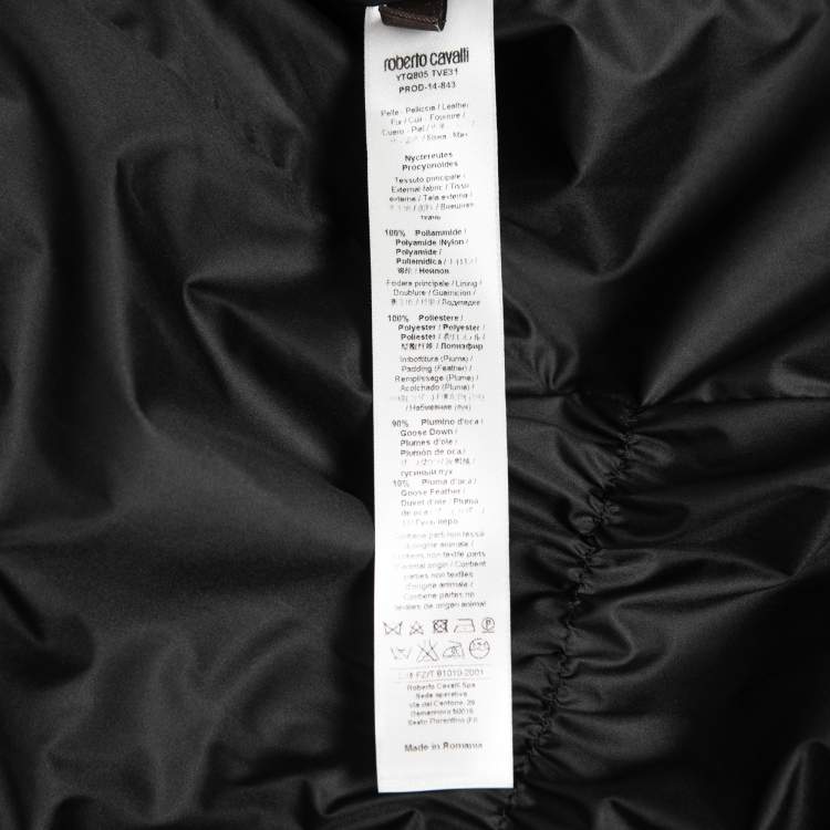 Pre Owned Roberto Cavalli Black Animal Printed Down Padded Fur Lined Puffer Jacket M