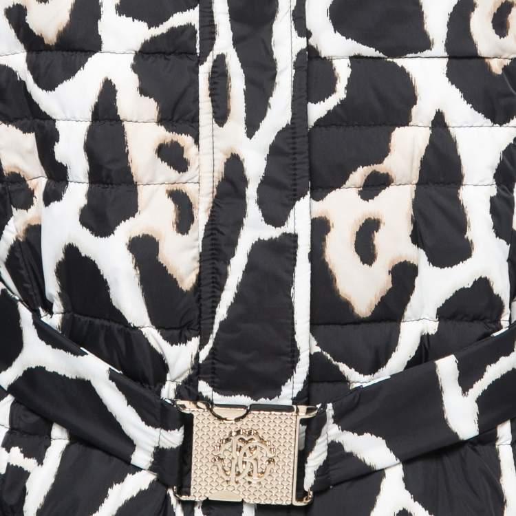 Pre Owned Roberto Cavalli Black Animal Printed Down Padded Fur Lined Puffer Jacket M