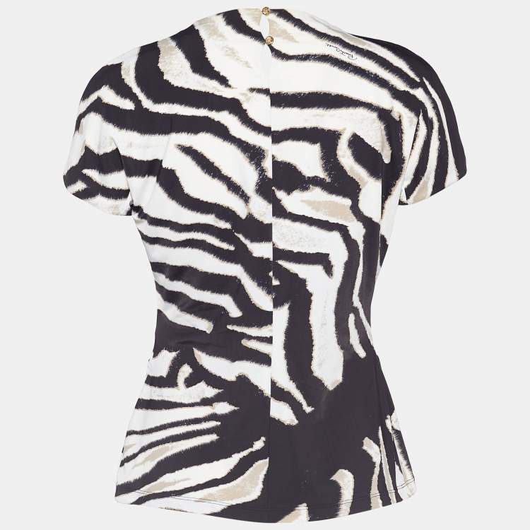 Pre Owned Roberto Cavalli Beige & Brown Striped Knit Top L