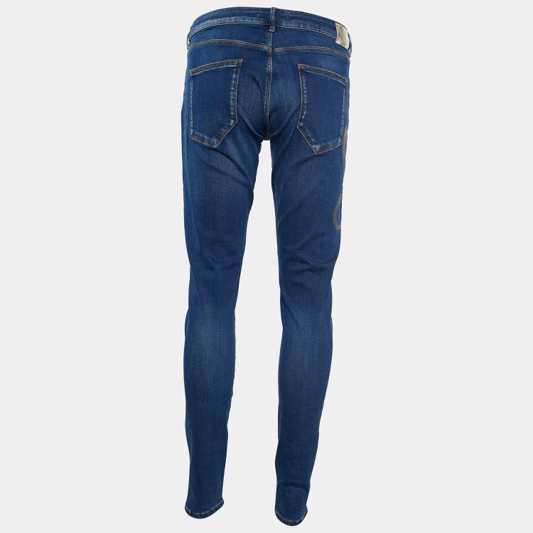 Pre Owned Roberto Cavalli Indigo Denim Serpenti Print Skinny Jeans L