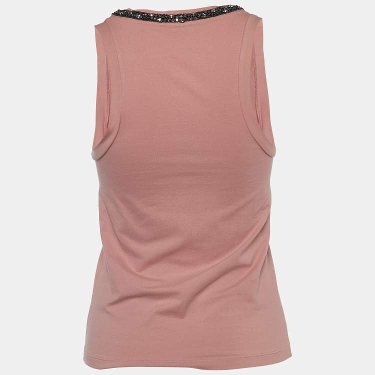 Pre Owned Roberto Cavalli Dusty Pink Embellished Neck Tank Top M