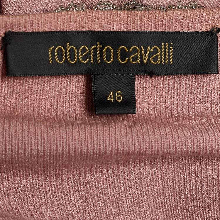Pre Owned Roberto Cavalli Dusty Pink Crystal Embellished Cardigan L