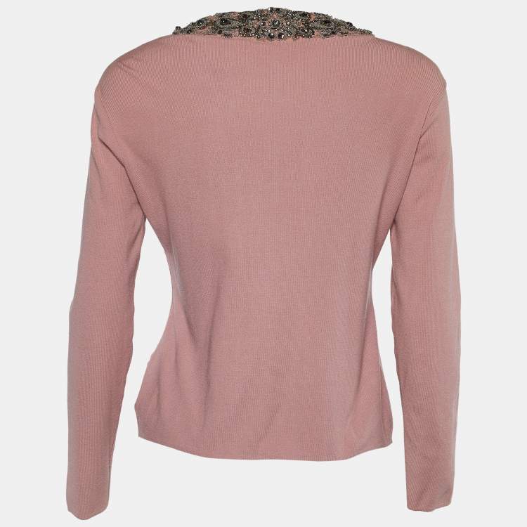 Pre Owned Roberto Cavalli Dusty Pink Crystal Embellished Cardigan L