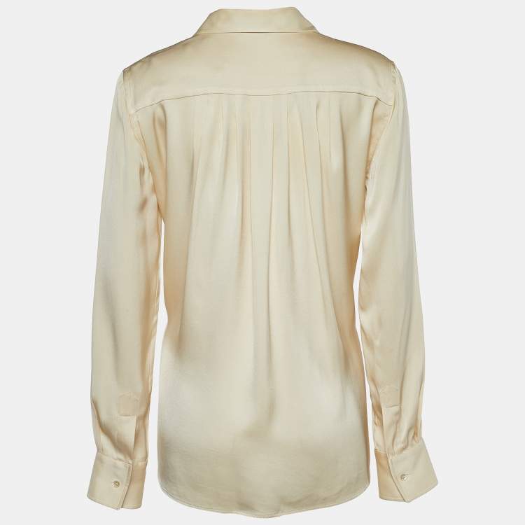 Pre Owned Roberto Cavalli Cream Satin Silk Button Front Shirt M