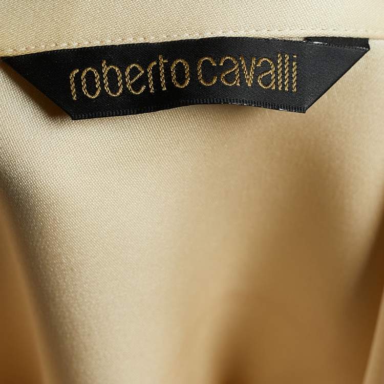 Pre Owned Roberto Cavalli Cream Satin Silk Button Front Shirt M