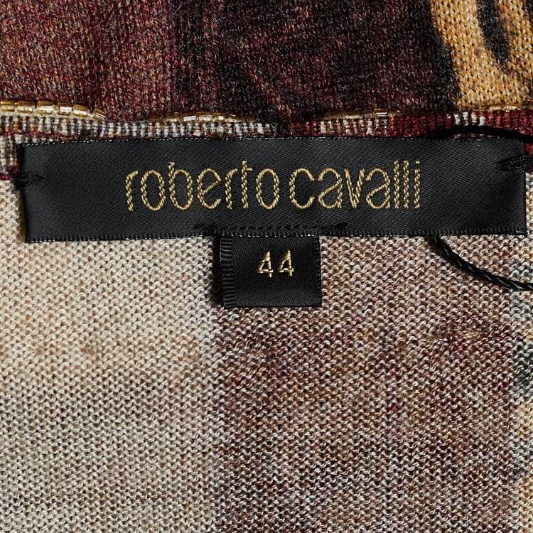 Pre Owned Roberto Cavalli Pink Multi Stripe Print Knit Embellished Cardigan M