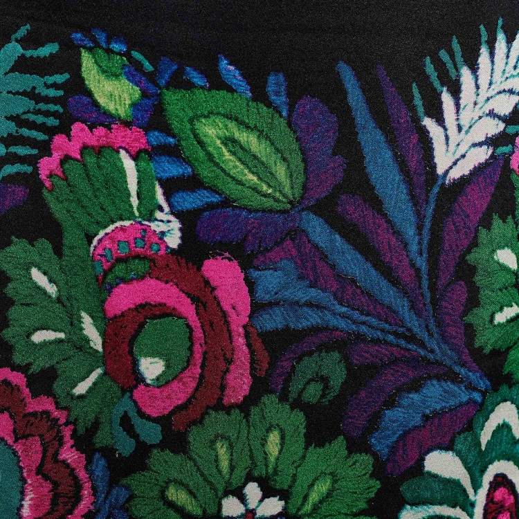 Pre Owned Roberto Cavalli Black Satin Silk Floral Print Skirt M