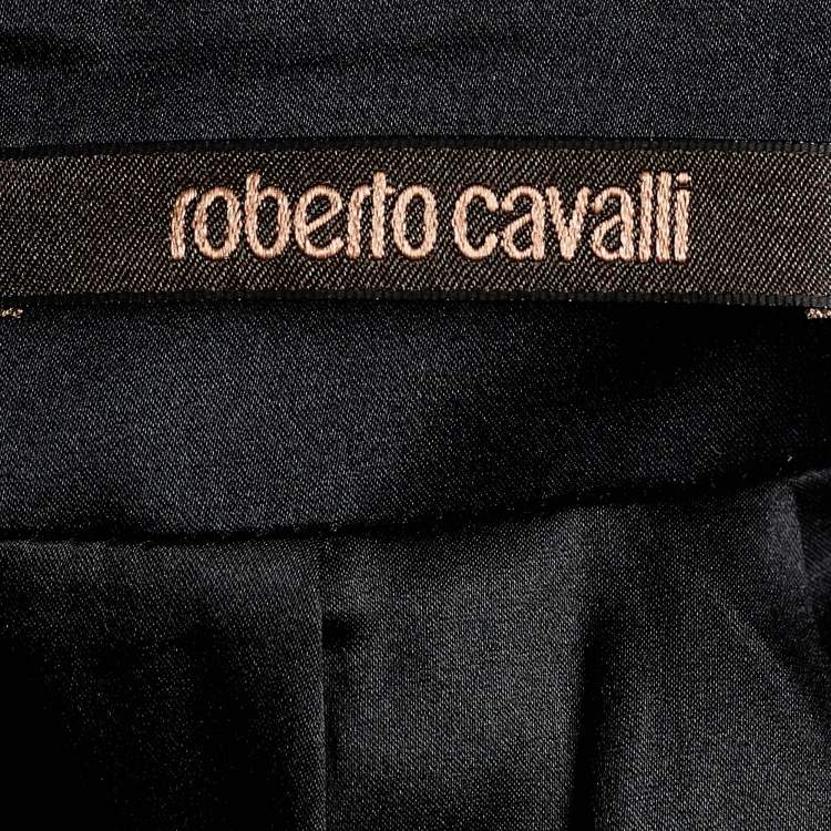 Pre Owned Roberto Cavalli Black Satin Silk Floral Print Skirt M