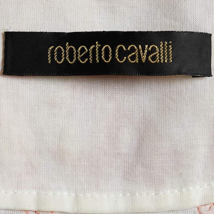 Pre Owned Roberto Cavalli White Embellished Cotton Peasant Blouse M