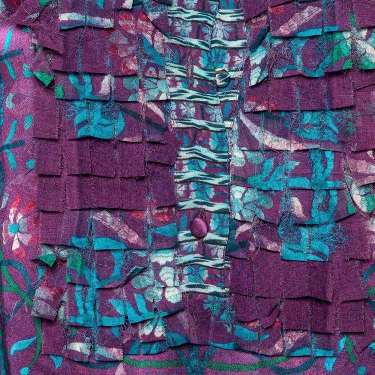 Pre Owned Roberto Cavalli Purple Floral Print Silk Blouse M