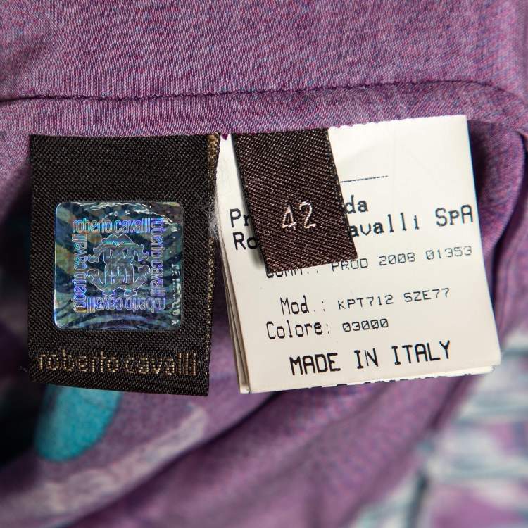 Pre Owned Roberto Cavalli Purple Floral Print Silk Blouse M