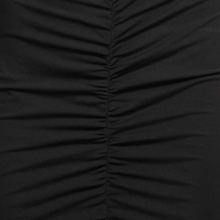 Pre Owned Roberto Cavalli Black Stretch Knit Gathered Detail Skirt S