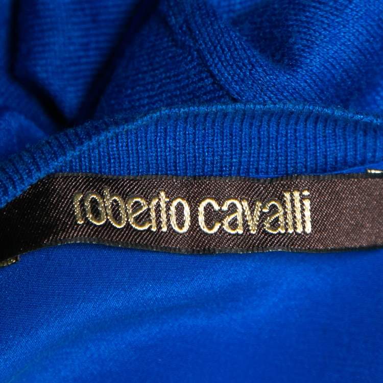 Pre Owned Roberto Cavalli Royal Blue Silk & Wool Paneled Cardigan S