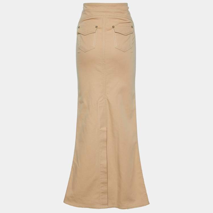 Pre Owned Roberto Cavalli Beige Cotton Belt Detailed Maxi Mermaid Skirt M