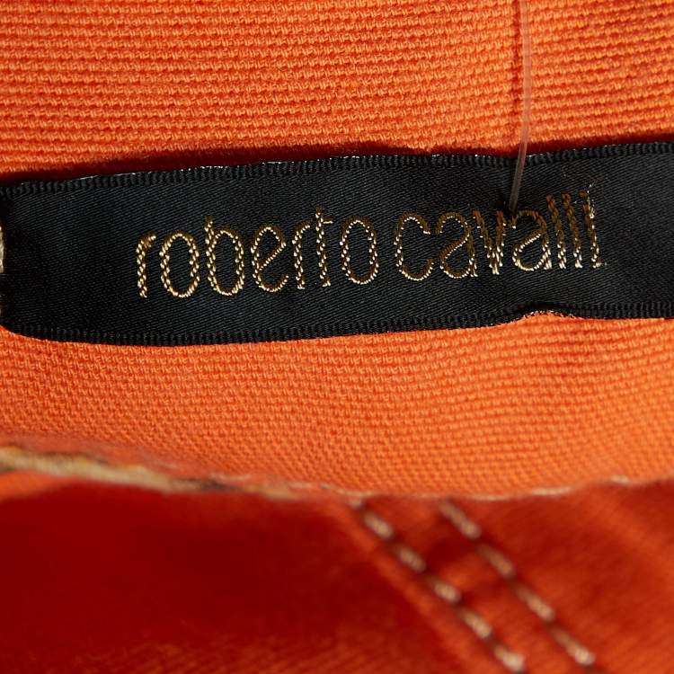 Pre Owned Roberto Cavalli Orange Denim Waist Belt Detail Maxi Skirt M