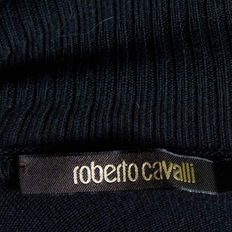 مملوكة مسبقًا Roberto Cavalli Black Printed Silk & Wool Turtleneck T-Shirt S