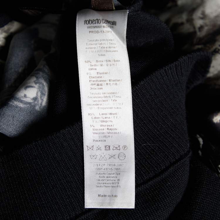 مملوكة مسبقًا Roberto Cavalli Black Printed Silk & Wool Turtleneck T-Shirt S