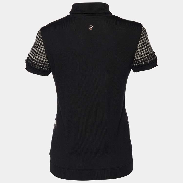 مملوكة مسبقًا Roberto Cavalli Black Printed Silk & Wool Turtleneck T-Shirt S