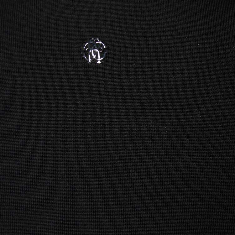 مملوكة مسبقًا Roberto Cavalli Black Printed Silk & Wool Turtleneck T-Shirt S