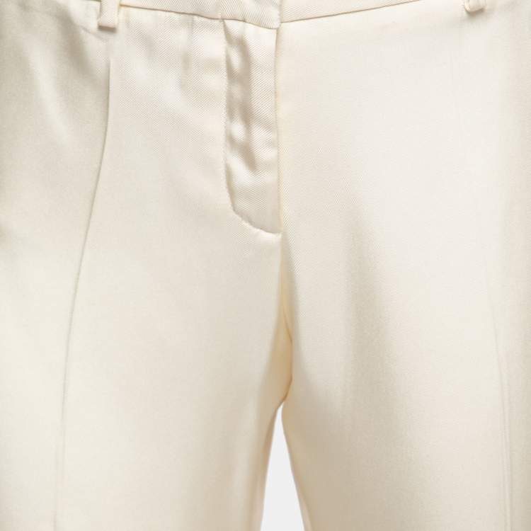 Pre Owned Roberto Cavalli Cream Silk  Trousers S
