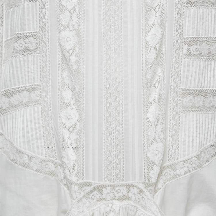 Pre Owned Roberto Cavalli White Cotton & Lace Trim Maxi Dress M