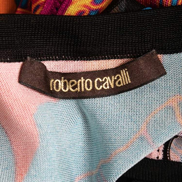 Pre Owned Roberto Cavalli Blue Floral Printed Knit Sleeveless Top L