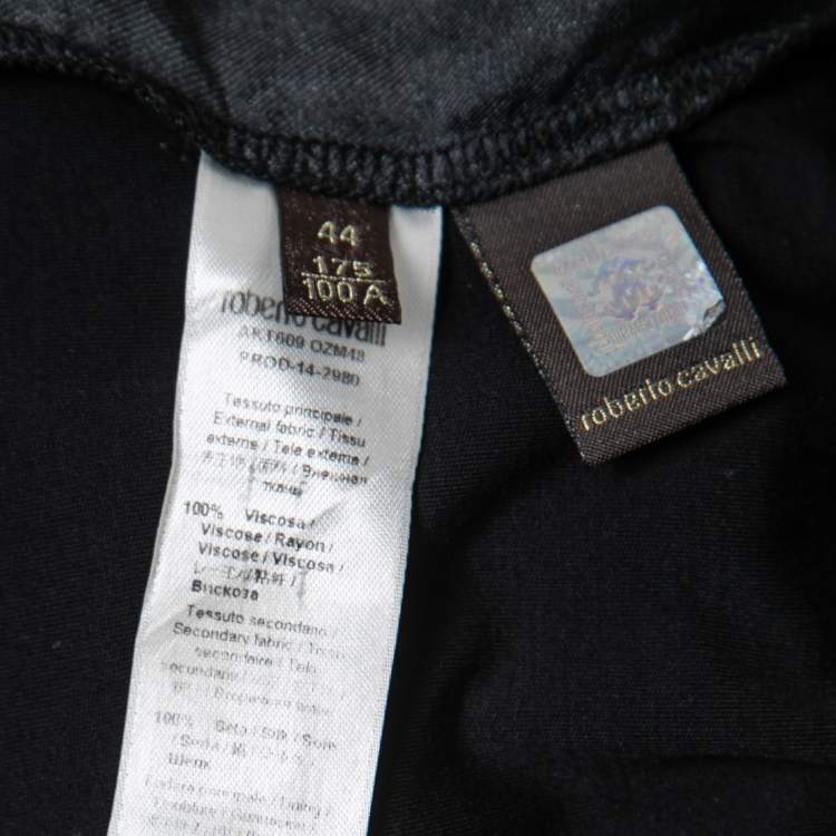 مملوكة مسبقًا Roberto Cavalli Black Jersey Parrot Printed Top M
