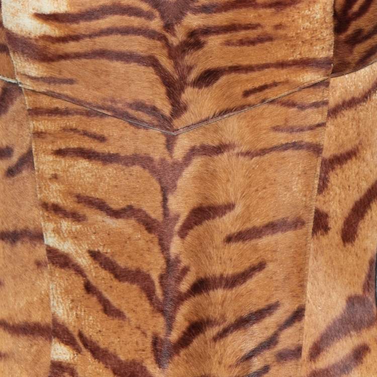 Pre Owned Roberto Cavalli Brown Animal Printed Leather Tank Top  S